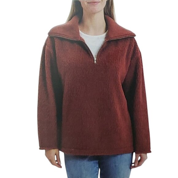 Berkley Jensen Sherpa Quarter Zip Wide Ribbed Collar Rust Cozy Womens XL NWT - Picture 2 of 12